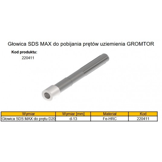 GROMTOR Głowica do pobijania pręta SDS MAX D16 -zdjęcie numer 2