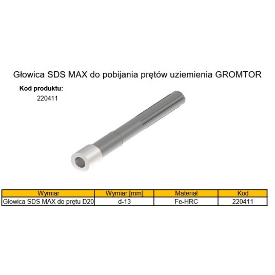 GROMTOR Głowica do pobijania pręta SDS MAX D16 -zdjęcie numer 2