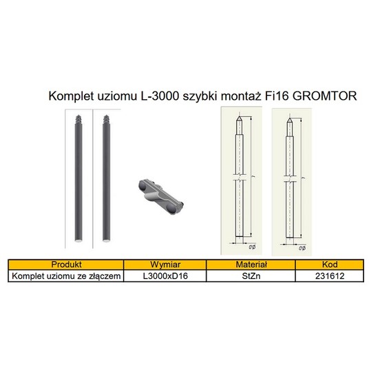 GROMTOR Komplet uziomu 3m fi16 2x1,5m 231612 -zdjęcie numer 2