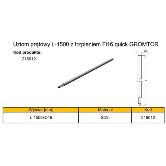 GROMTOR Uziom przedłużka 1,5m fi16 1x1,5m 216012 -zdjęcie numer 2
