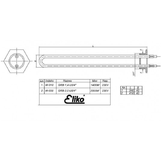 Grzałka bojler GRB 2,0 U5/4 2000W ELIKO W020 -zdjęcie numer 3