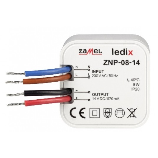 LED zasilacz dopuszkowy 14V DC 8W ZAMEL ZNP-08-14 -zdjęcie numer 1