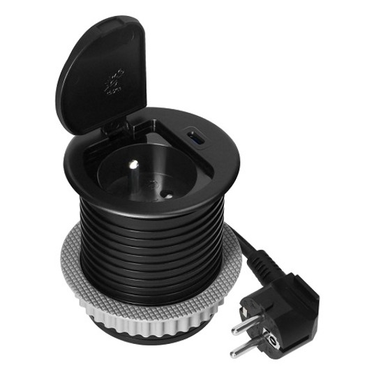 ORNO czarne Gn. wpuszcz 1x230V+USB C GM-9040/B -zdjęcie numer 1