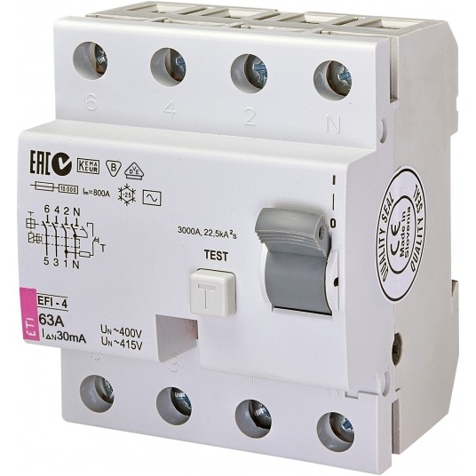 P304 63A 30mA AC wył.r-pr. EFI6-P4 63/0,03A ETI -zdjęcie numer 1