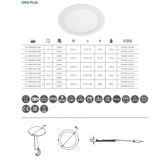 Panel LED biały okrągły p/t 13W NW ORIS GTV 243042 -zdjęcie numer 2