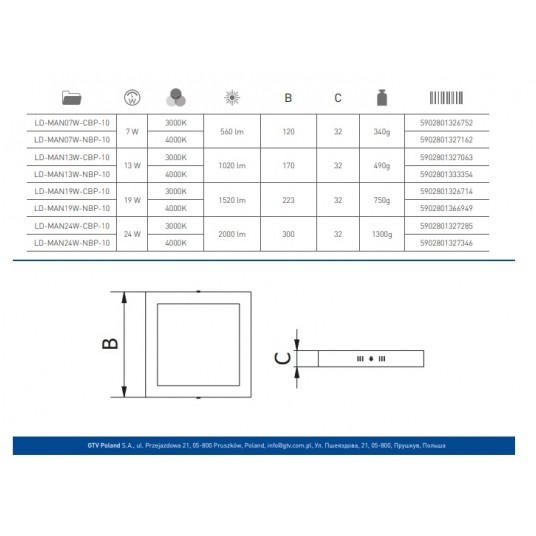 Panel LED czarny kwad. n/t 13W WW MATIS GTV 327063 -zdjęcie numer 2