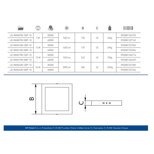 Panel LED czarny kwad. n/t 13W WW MATIS GTV 327063 -zdjęcie numer 2