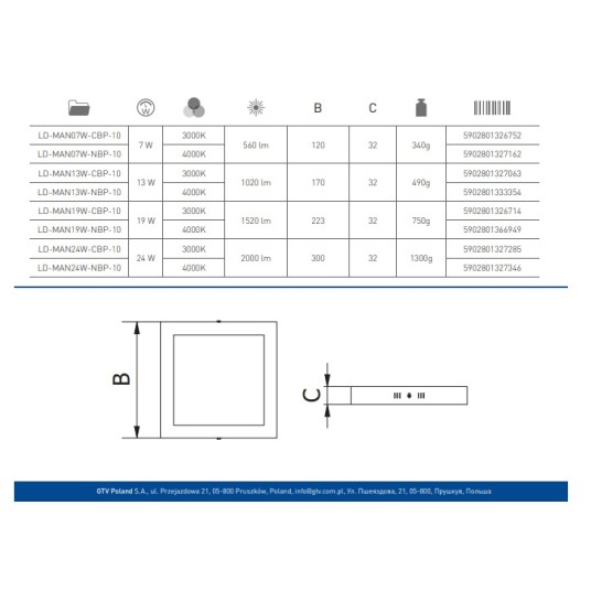 Panel LED czarny kwad. n/t 24W NW MATIS GTV 327346 -zdjęcie numer 2