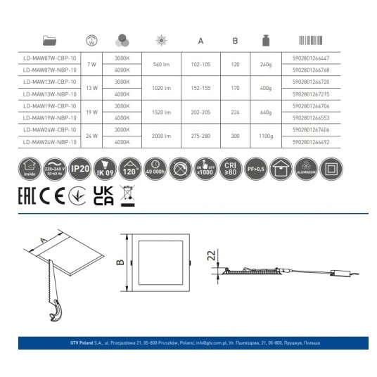Panel LED czarny kwadrat p/t 19W NW MATIS 326783 -zdjęcie numer 2