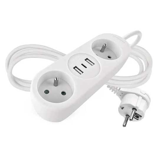 Przedł. 2gn+uz+USB 1,4m biały 3x1,5mm2 P0211E EM -zdjęcie numer 1