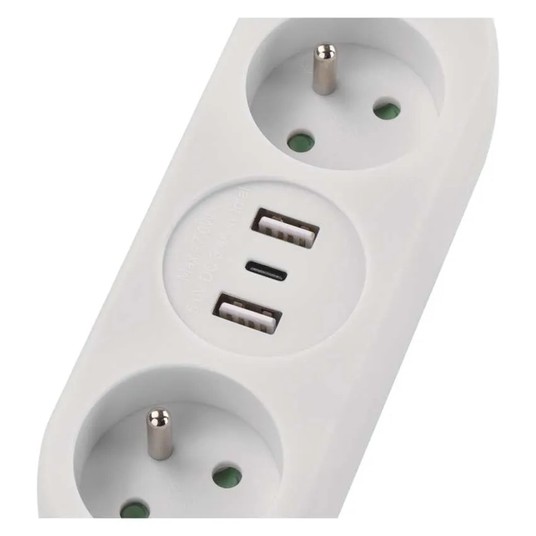 Przedł. 2gn+uz+USB 1,4m biały 3x1,5mm2 P0211E EM -zdjęcie numer 2