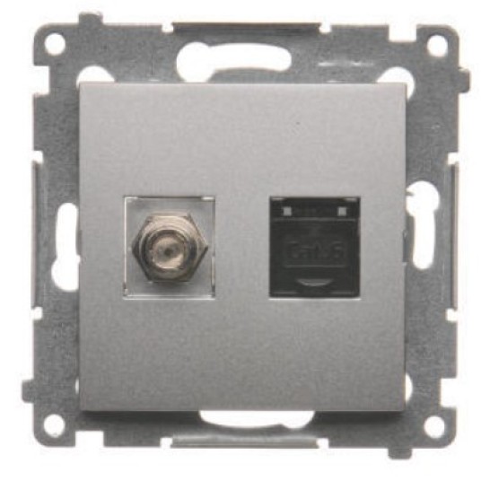 SIMON54 srebrny mat. DASFRJ45.01/43 Gn."F"+ RJ45 -zdjęcie numer 1