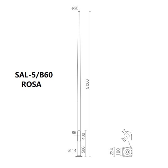 Słup SAL-5/B60 5m anodowany inox ROSA 42127/C45 -zdjęcie numer 3