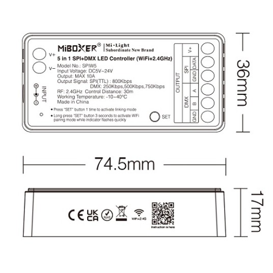 SPIW5 Sterownik 5w1 LED cyfr. WiFi 5V- 24V MIBOXER -zdjęcie numer 2