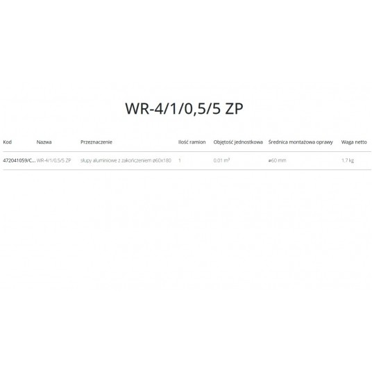 Wysięgnik alum WR-4/1/0,5/5 ZP anodowany inox ROSA -zdjęcie numer 3