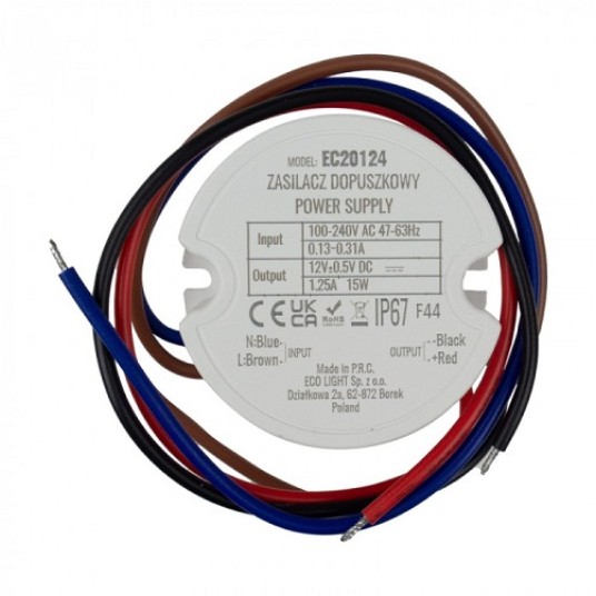 Zasilacz 12V 1,25A 15W dopuszk. ECOlight EC20124 -zdjęcie numer 1