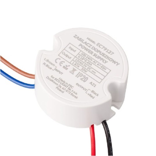 Zasilacz 12V 1,67A 20W dopuszk. ECOlight EC20125 -zdjęcie numer 1