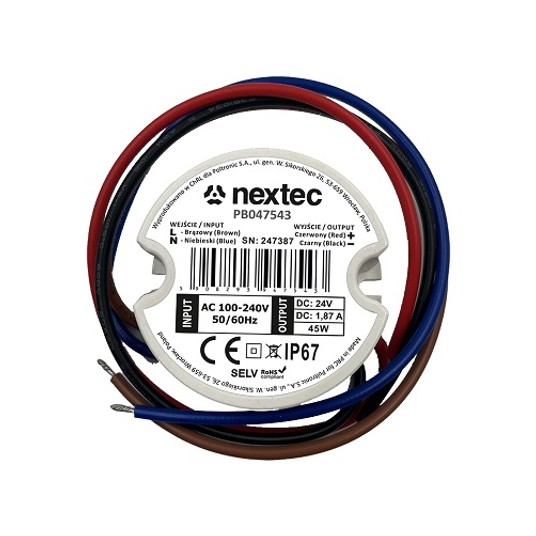 Zasilacz 24V 1,87A 45W dopuszkowy NEXTEC PB047543 -zdjęcie numer 1