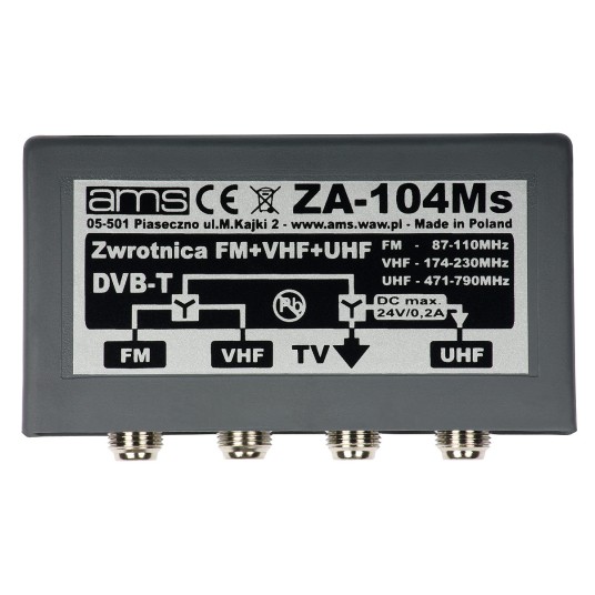 Zwrotnica antenowa ZA-104Ms FM/6-12/21-48/75 AMS -zdjęcie numer 1