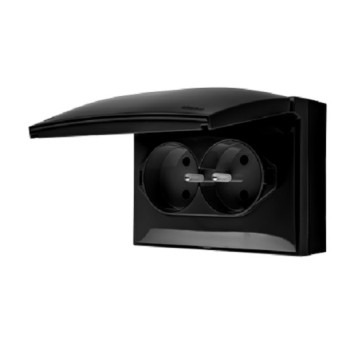 AQUACLICK czarny ACGZ2/49 Gniazdo podw. IP44