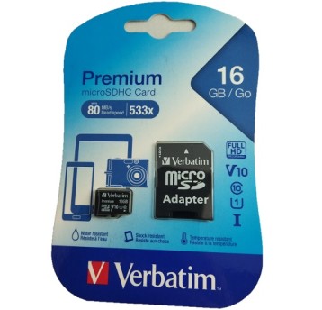 Karta 16GB microSD HC class10 + adapter VERBATIM