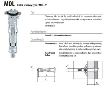 Kołek typu MOLLY 4x38 WM 100szt 428121