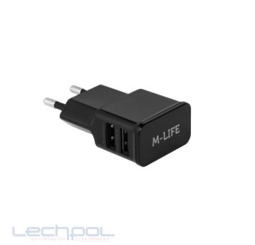 Ładowarka 230V - gn. USBx2 2A czarna LXLAD11C