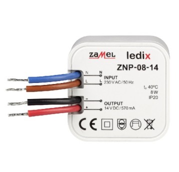LED zasilacz dopuszkowy 14V DC 8W ZAMEL ZNP-08-14