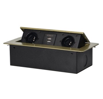 ORNO mosiądz Gn.wpuszczane 2x230V,2xUSB AE-13109/B