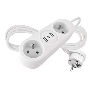 Przedł. 2gn+uz+USB 1,4m biały 3x1,5mm2 P0211E EM