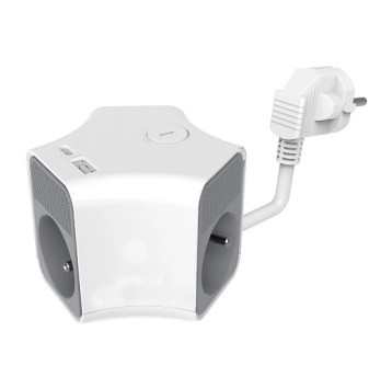 Przedł. 3gn+uz 2m +USB A+C PS-370WS/K PLASTROL