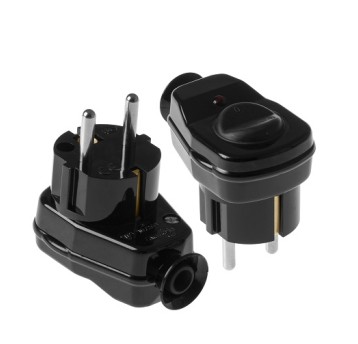 Wtyczka kątowa zu wył+dioda WT-16US/ŁK czar. PLAST