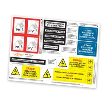 Zestaw etykiet dla instalacji fotowoltaicznej